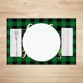 Aperturee - Aperturee Not Lucky Just Blessed Set of 4 Placemats St. Patricks Day Golden Horseshoe Green Plaid Table Mats