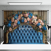 Aperturee - Aperturee Nude Blue Flowers Elegant Cute Headboard Backdrop