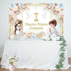 Aperturee - Aperturee Nuestra Primera Comunion Boho Floral Baptism Backdrop