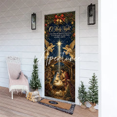 Aperturee - Aperturee O Holy Night Nativity Scene Christmas Door Cover Traditional Angels and Shining Star Holiday Decor