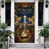Aperturee - Aperturee O Holy Night Nativity Scene Christmas Door Cover Traditional Angels and Shining Star Holiday Decor