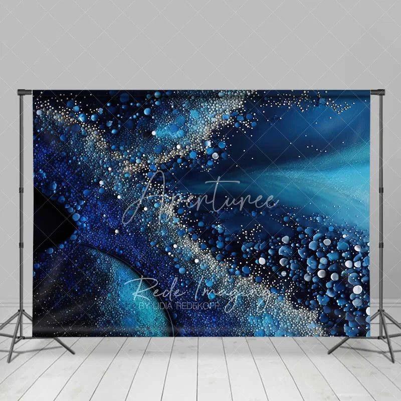 Aperturee - Aperturee Ocean Blue Fluid Flow and Pearl Bubbles Backdrop Abstract Art Photography Background Elegant Birthday Decor