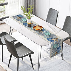 Aperturee - Aperturee Ocean Blue Table Runner with Starfish and Coral Nautical Beach House Decor Under the Sea Themed Kitchen Linen