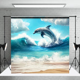 Aperturee - Aperturee Ocean Waves Jumping Dolphin Summer Photography Backdrop Tropical Sunny Beach Vacation Studio Background