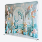 Aperturee - Aperturee Oceanic Dolphin Whale Tail Square Double-Sided Backdrop with Starfish for Baby Shower Birthday Party