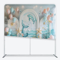 Aperturee - Aperturee Oceanic Dolphin Whale Tail Square Double-Sided Backdrop with Starfish for Baby Shower Birthday Party