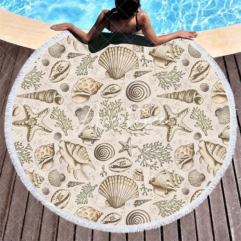 Aperturee - Aperturee Oceanic Summer Vibe Pattern Cute Round Beach Towel