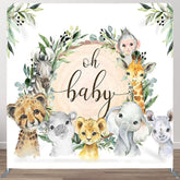 Aperturee - Aperturee Oh Baby Animals Wood Fabric Backdrop Cover for Baby Shower