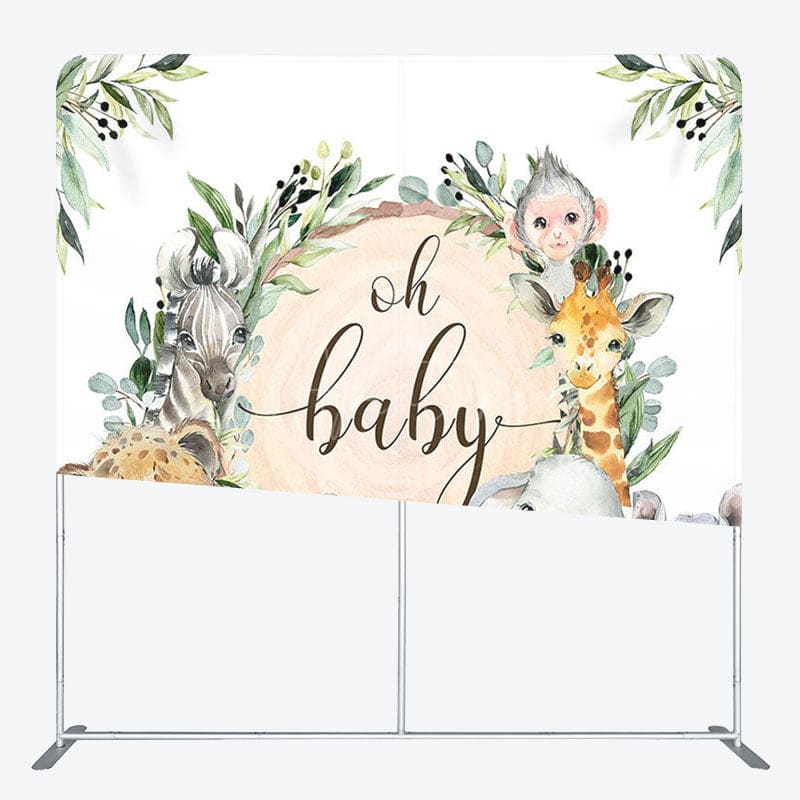 Aperturee - Aperturee Oh Baby Animals Wood Fabric Backdrop Cover for Baby Shower