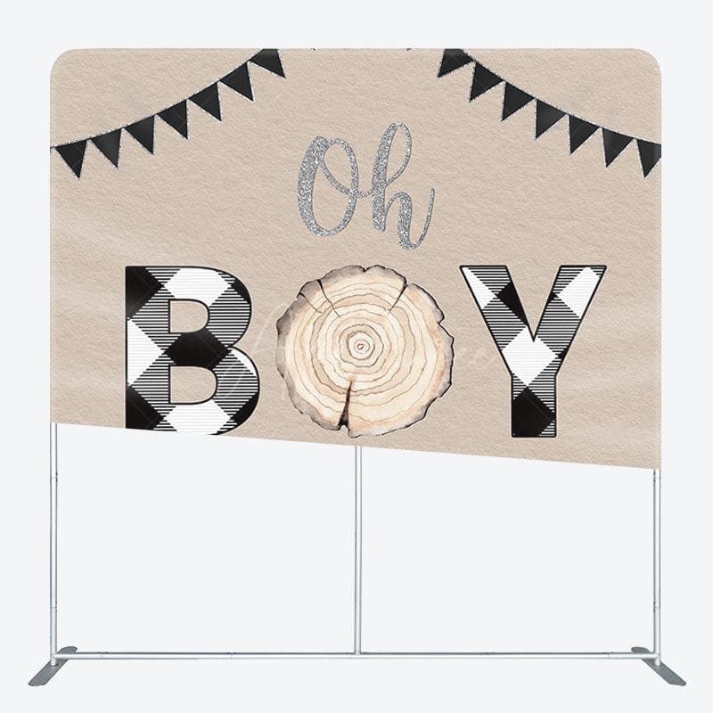 Aperturee - Aperturee Oh Baby Bear Wood Fabric Backdrop Cover for Baby Shower