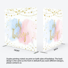 Aperturee - Aperturee Oh Baby Blue And Pink Fabric Backdrop Cover for Baby Shower