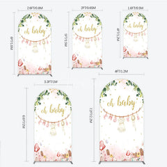 Aperturee - Aperturee Oh Baby Clothesline Arch Backdrop for Baby Shower Whimsical Pink and Gold with Fairytale Village Girl Party Decor