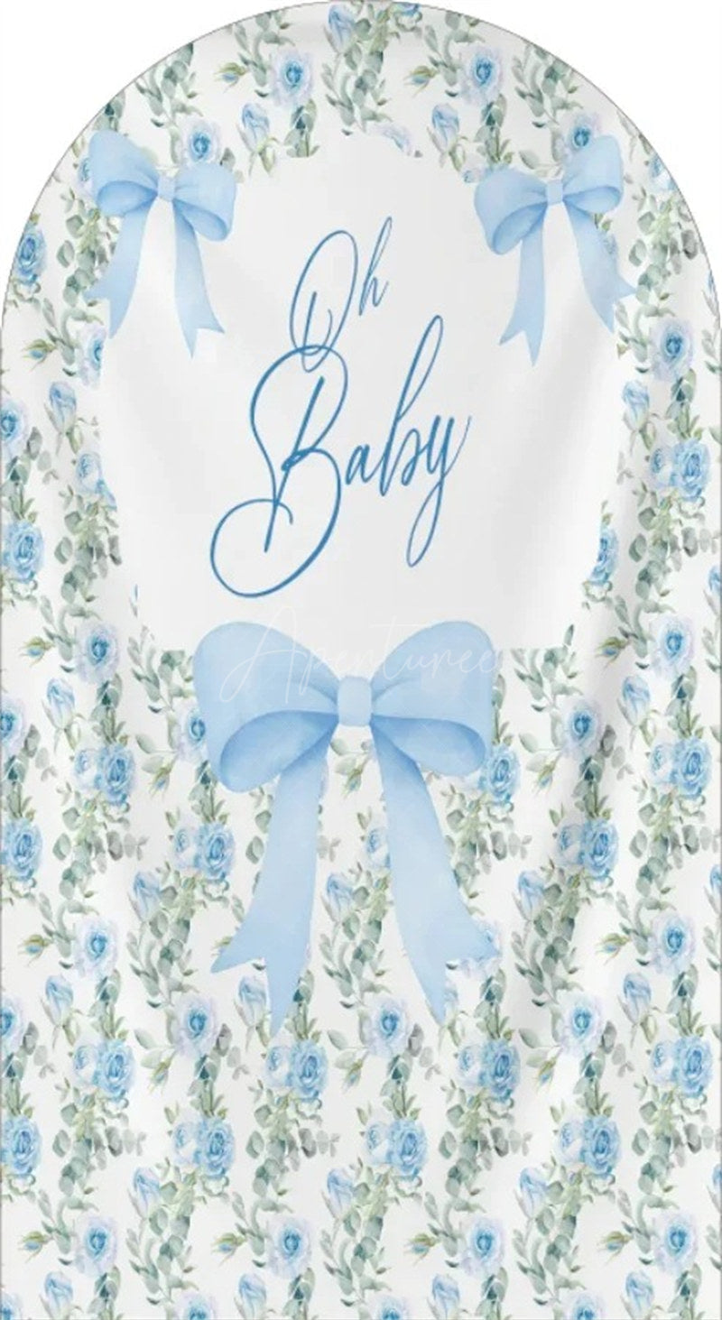 Aperturee - Aperturee Oh Baby Floral Arch Backdrop Adorable Bow and Blossom Decor for Nursery Baby Shower Photo Prop for Girls Boys