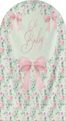 Aperturee - Aperturee Oh Baby Floral Arch Backdrop Adorable Bow and Blossom Decor for Nursery Baby Shower Photo Prop for Girls Boys
