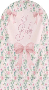 Aperturee - Aperturee Oh Baby Floral Arch Backdrop Adorable Bow and Blossom Decor for Nursery Baby Shower Photo Prop for Girls Boys
