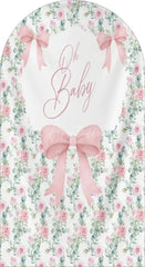 Aperturee - Aperturee Oh Baby Floral Arch Backdrop Adorable Bow and Blossom Decor for Nursery Baby Shower Photo Prop for Girls Boys