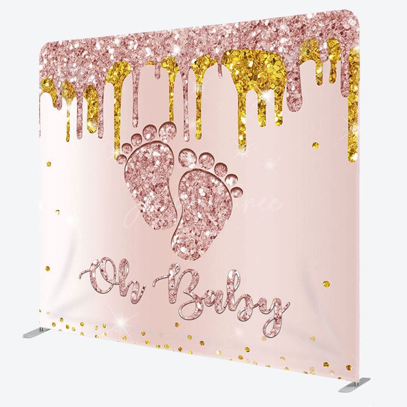 Aperturee - Aperturee Oh Baby Glitter Pink Fabric Backdrop Cover for Baby Shower