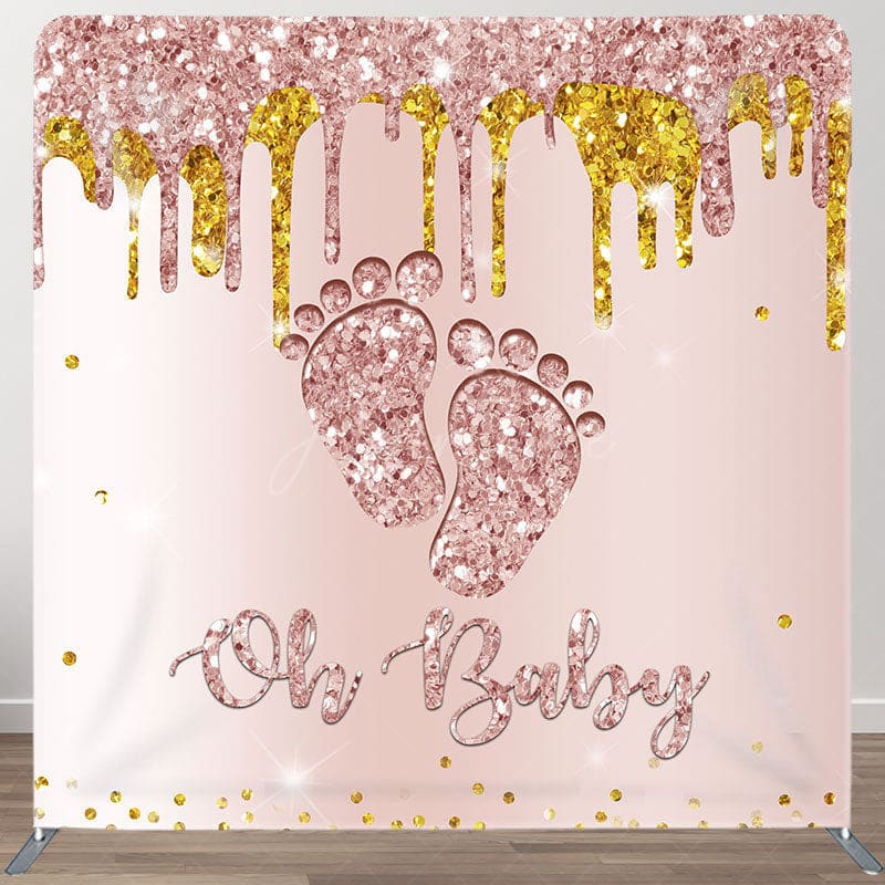 Aperturee - Aperturee Oh Baby Glitter Pink Fabric Backdrop Cover for Baby Shower