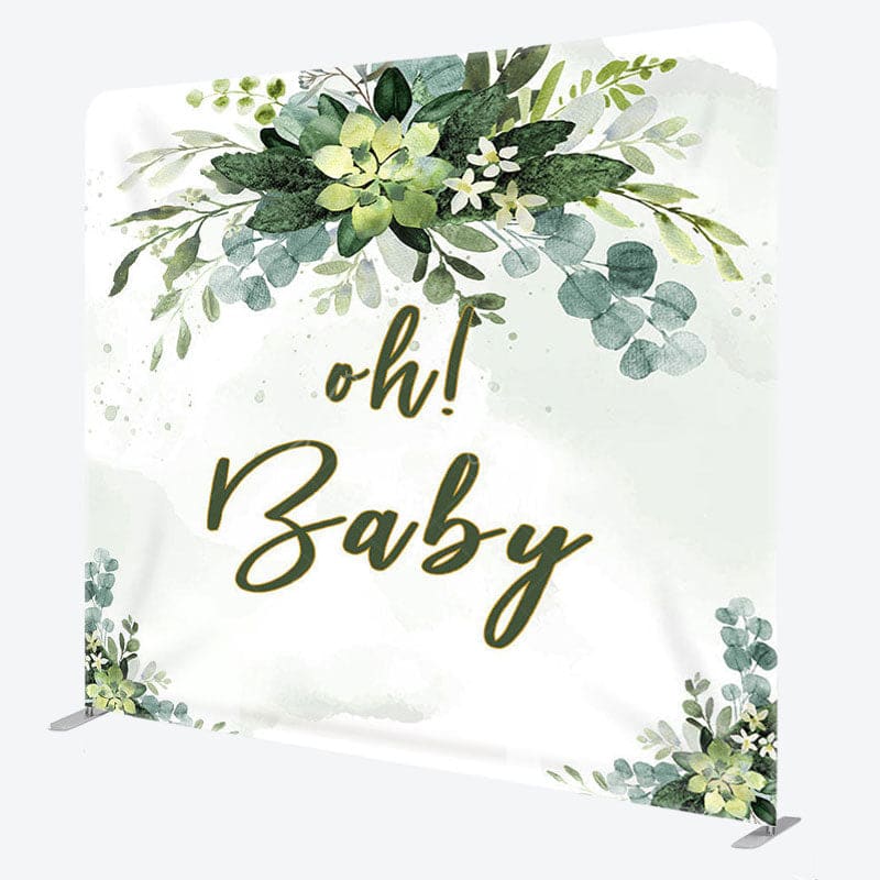 Aperturee - Aperturee Oh Baby Green Leaves Fabric Backdrop Cover for Baby Shower
