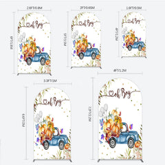 Aperturee - Aperturee Oh Boy Blue Truck Arch Backdrop for Baby Shower Rustic Autumn Pumpkin Theme Fall Party Photo Booth Decor for Boy