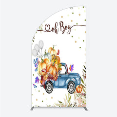 Aperturee - Aperturee Oh Boy Blue Truck Half Moon Arch Backdrop for Baby Shower Rustic Autumn Pumpkin Theme Fall Party Photo Booth Decor