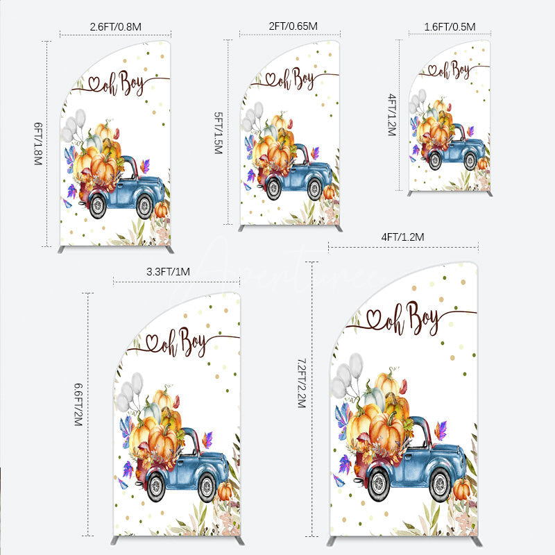 Aperturee - Aperturee Oh Boy Blue Truck Half Moon Arch Backdrop for Baby Shower Rustic Autumn Pumpkin Theme Fall Party Photo Booth Decor