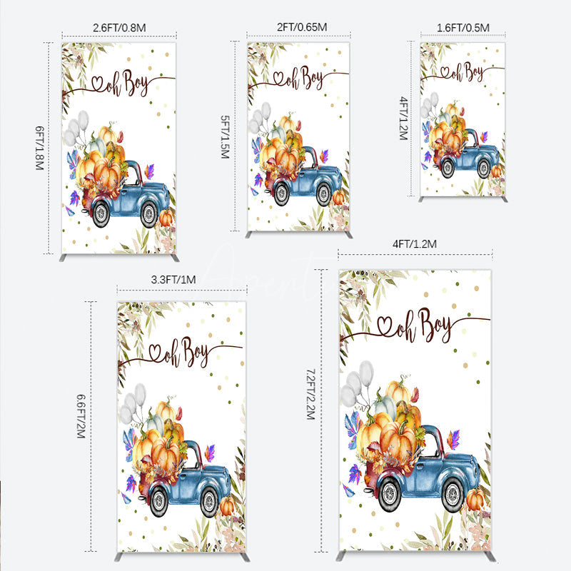 Aperturee - Aperturee Oh Boy Blue Truck Rectangle Backdrop for Baby Shower Rustic Autumn Pumpkin Theme Fall Party Photo Booth Decor for Boy