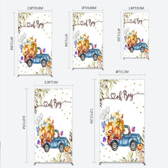 Aperturee - Aperturee Oh Boy Blue Truck Rectangle Backdrop for Baby Shower Rustic Autumn Pumpkin Theme Fall Party Photo Booth Decor for Boy