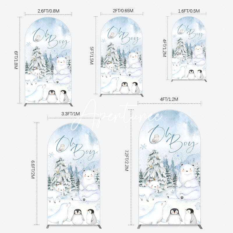 Aperturee - Aperturee Oh Boy Forest Bear Penguin Baby Shower Arch Backdrop