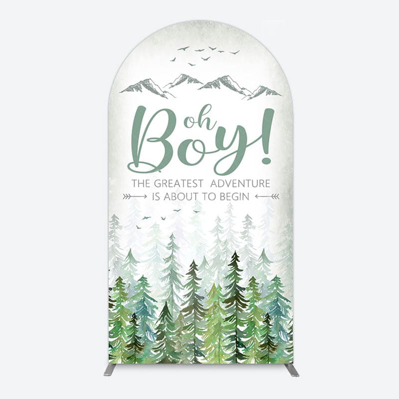 Aperturee - Aperturee Oh Boy Wild Forest Mountain Baby Shower Arch Backdrop