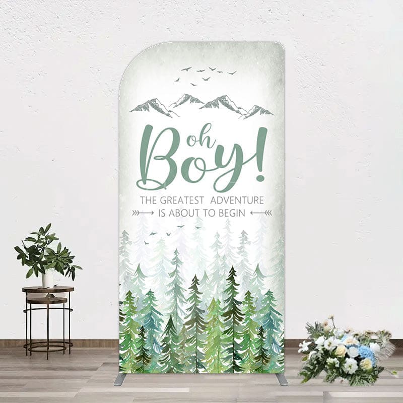Aperturee - Aperturee Oh Boy Wild Forest Mountain Baby Shower Arch Backdrop