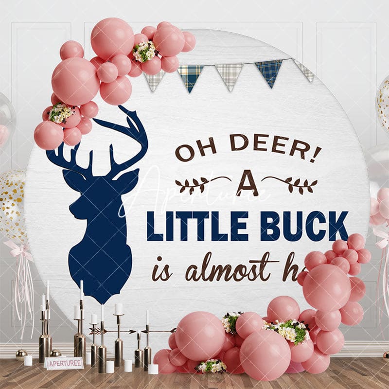 Aperturee - Aperturee Oh Deer A Little Buck Flag Round Baby Shower Backdrop