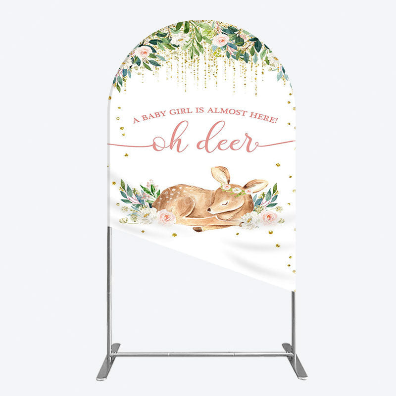Aperturee - Aperturee Oh Deer Floral Boho Sweet Baby Shower Arch Backdrop