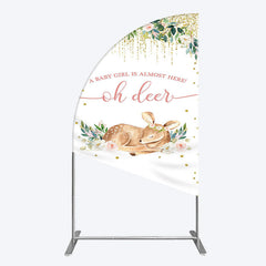Aperturee - Aperturee Oh Deer Floral Boho Sweet Baby Shower Half Moon Arch Backdrop