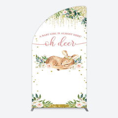Aperturee - Aperturee Oh Deer Floral Boho Sweet Baby Shower Half Moon Arch Backdrop