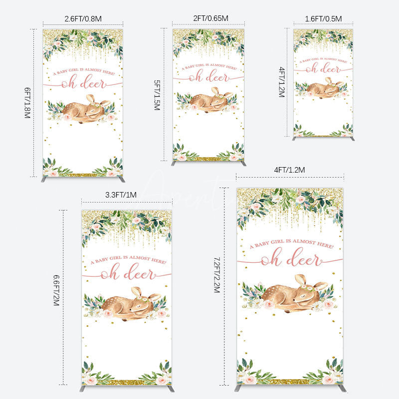 Aperturee - Aperturee Oh Deer Floral Boho Sweet Baby Shower Rectangle Backdrop