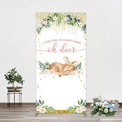 Aperturee - Aperturee Oh Deer Floral Boho Sweet Baby Shower Rectangle Backdrop