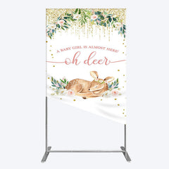 Aperturee - Aperturee Oh Deer Floral Boho Sweet Baby Shower Rectangle Backdrop