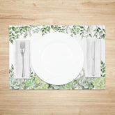 Aperturee - Aperturee Oh Spring Green Succulent and Leaf Set of 4 Placemats Botanical Garden Style Dining Table Mats