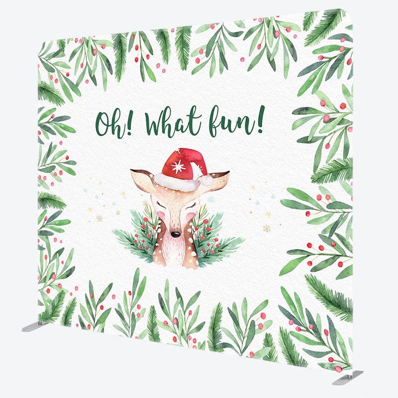 Aperturee - Aperturee Oh What Fun Deer Cherry Xmas Pillow Case Backdrop