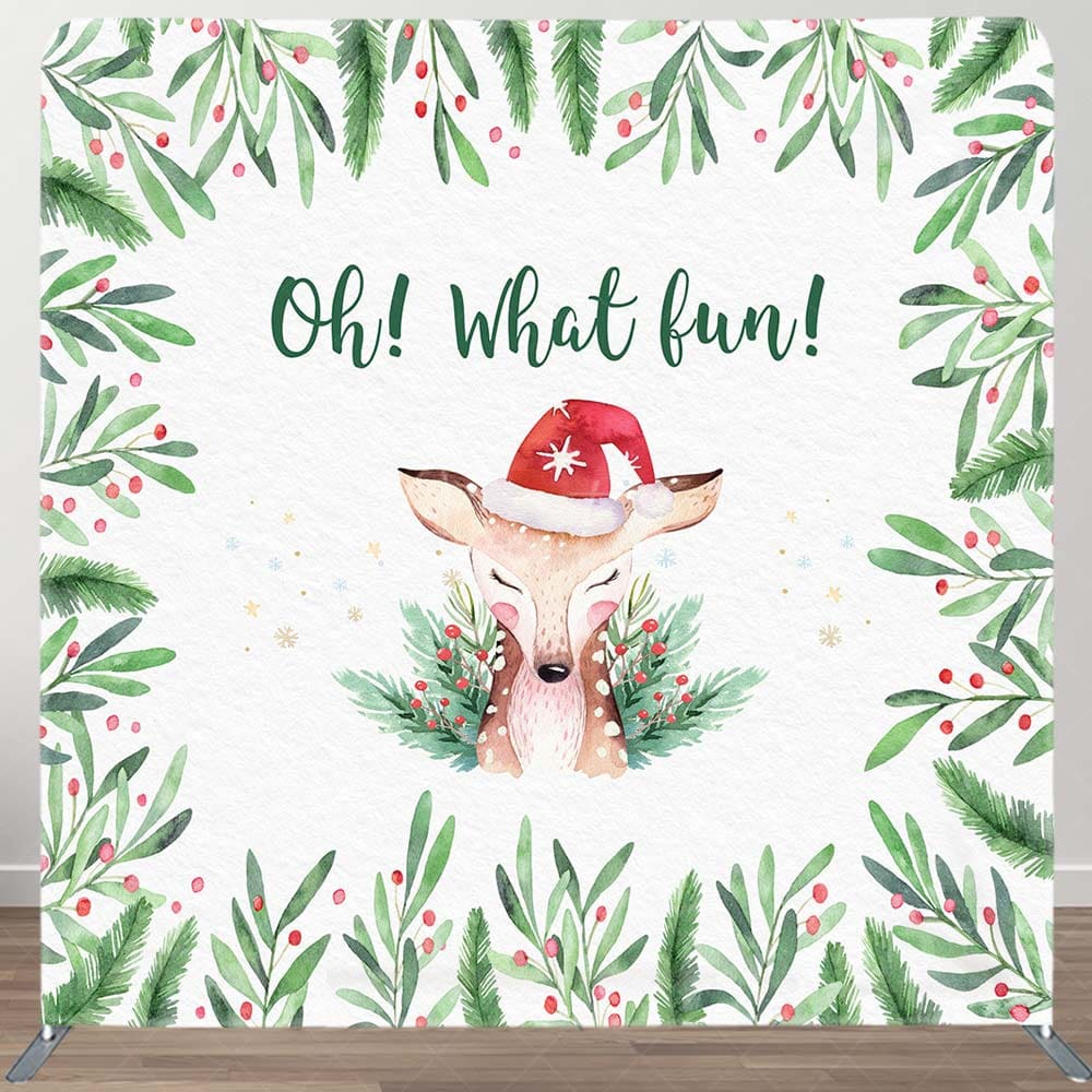 Aperturee - Aperturee Oh What Fun Deer Cherry Xmas Pillow Case Backdrop