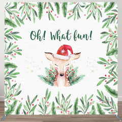 Aperturee - Aperturee Oh What Fun Deer Cherry Xmas Pillow Case Backdrop
