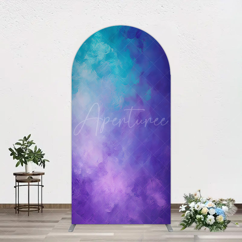 Aperturee - Aperturee Oil Painted Blue Purple Mixed Pattern Arch Backdrop