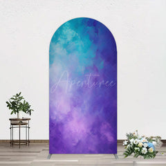 Aperturee - Aperturee Oil Painted Blue Purple Mixed Pattern Arch Backdrop