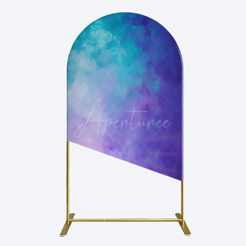 Aperturee - Aperturee Oil Painted Blue Purple Mixed Pattern Arch Backdrop