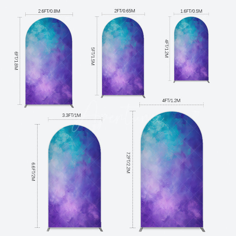 Aperturee - Aperturee Oil Painted Blue Purple Mixed Pattern Arch Backdrop