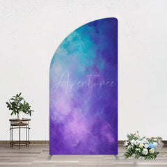 Aperturee - Aperturee Oil Painted Blue Purple Mixed Pattern Half Moon Arch Backdrop