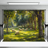 Aperturee - Aperturee Oil Painted Sheep Spring Forest Photo Booth Backdrop