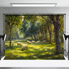Aperturee - Aperturee Oil Painted Sheep Spring Forest Photo Booth Backdrop