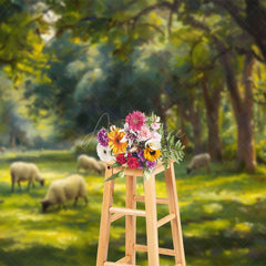 Aperturee - Aperturee Oil Painted Sheep Spring Forest Photo Booth Backdrop